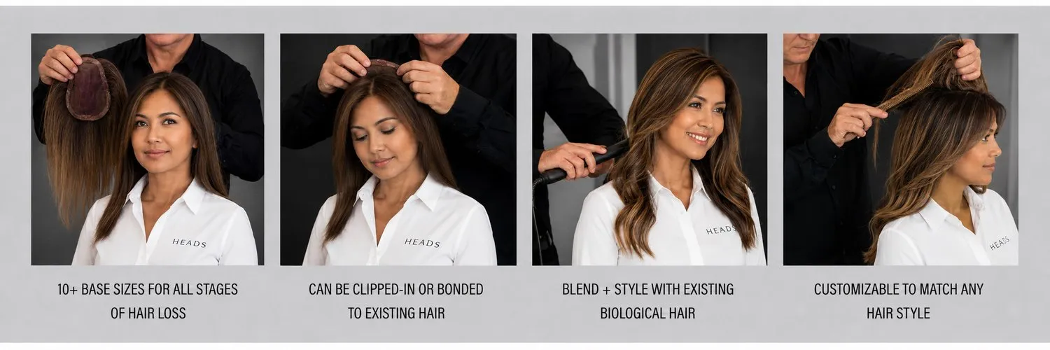 HEADS topper base sizes for all stages of hair loss