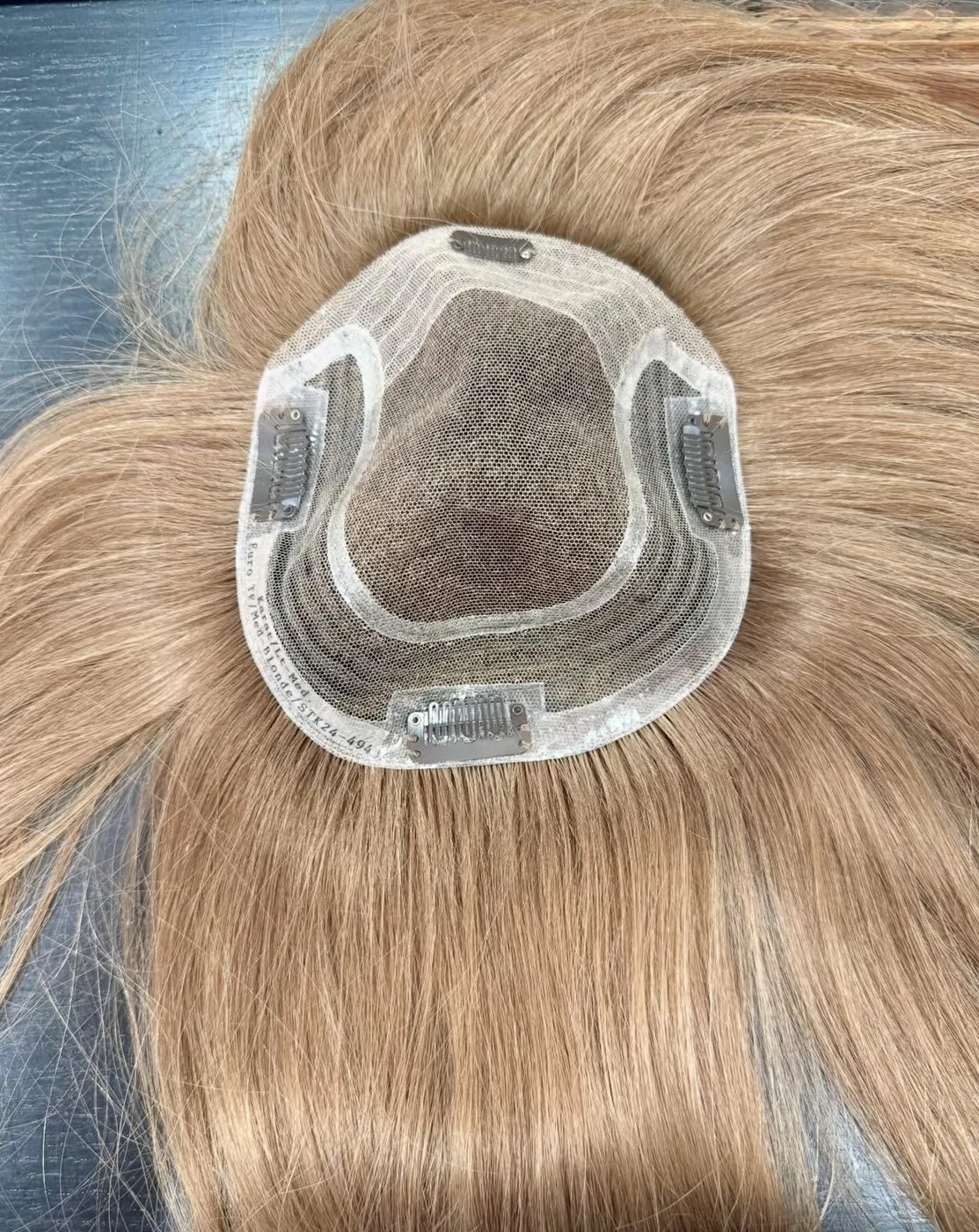Hand-knotted hair topper base made in the HEADS European Hair Factory